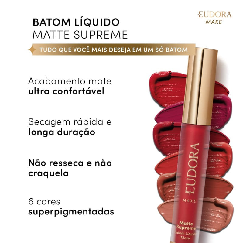 Eudora - Matte Supreme (Labios) - Batom Liquido Vermelho Ambar 4,0Ml (0.14 FlOz)